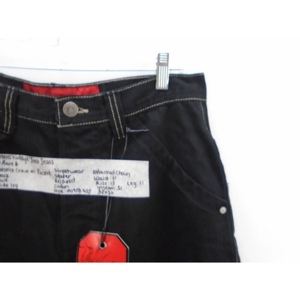 NWT VTG JNCO Phoenix Crown Wide Leg Jeans Black Baggy Rave Skater Y2K Mens 32x30